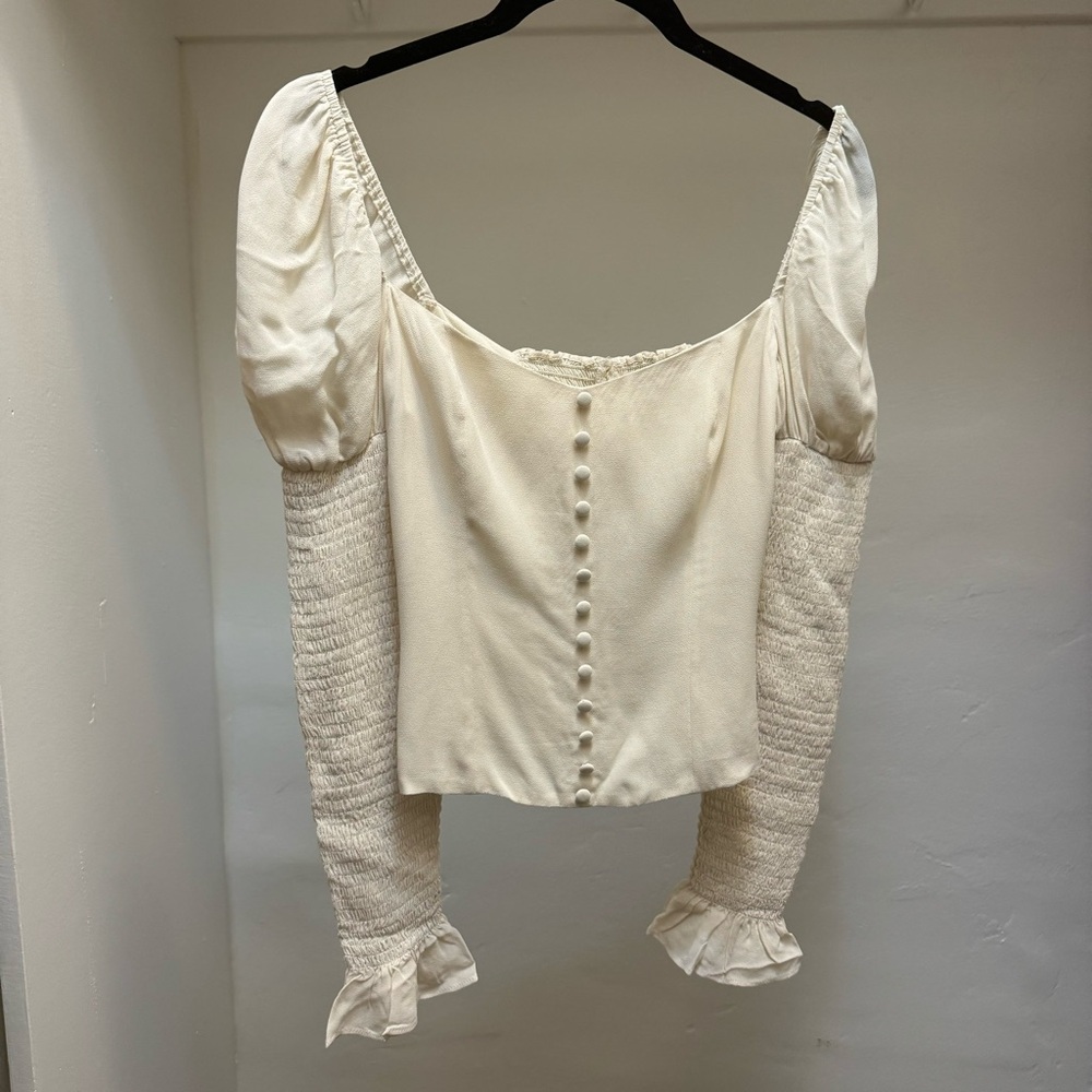 NWOT Reformation Cream Button Up Long Puff Sleeve Top Size:S